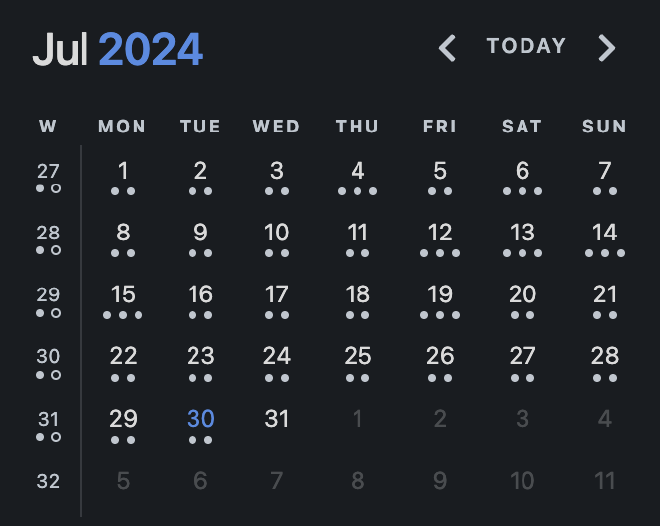 Calendar plugin example in Obsidian